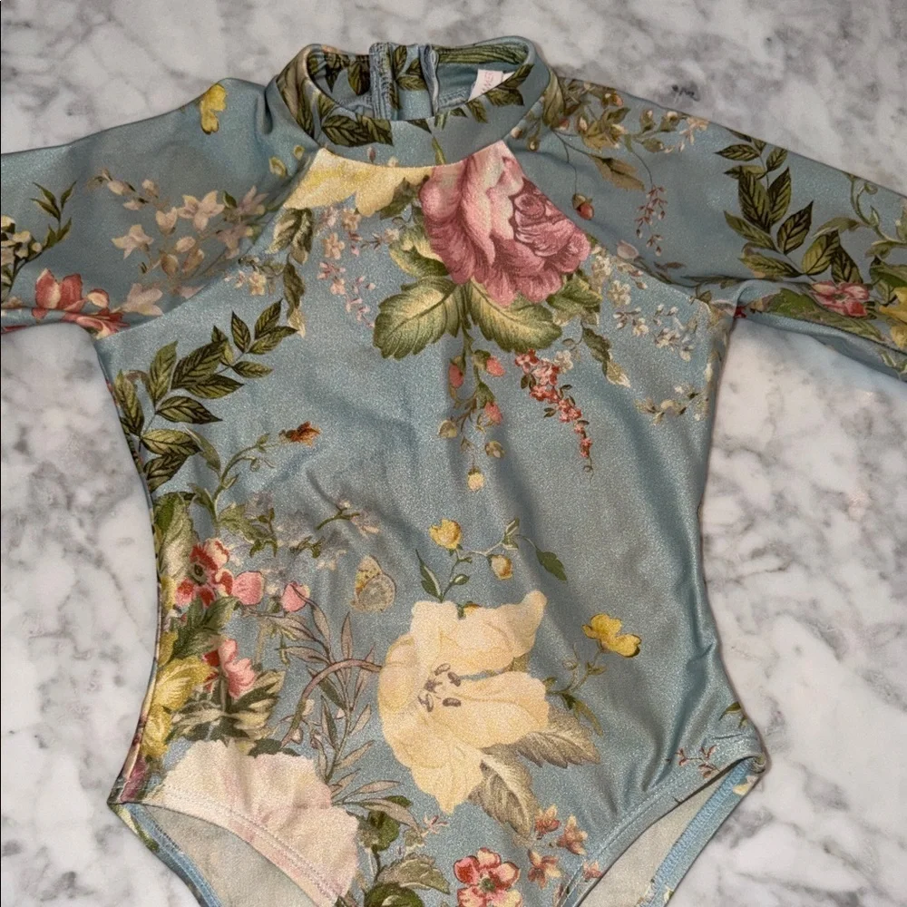 Zimmermann Floral Long Sleeve Rashguard Swim One Piece 2Y - Picture 5 of 11